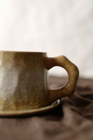 Ceramic Vintage Handmade Mug, 300ml, wabi-sabi stytle, 1pc with Saucer