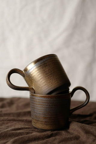 Glaze Bronze and Brown Ceramic Vintage Handmade Mug, 300ml, wabi-sabi stytle, 1pc