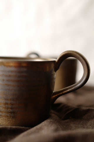 Glaze Bronze and Brown Ceramic Vintage Handmade Mug, 300ml, wabi-sabi stytle, 1pc