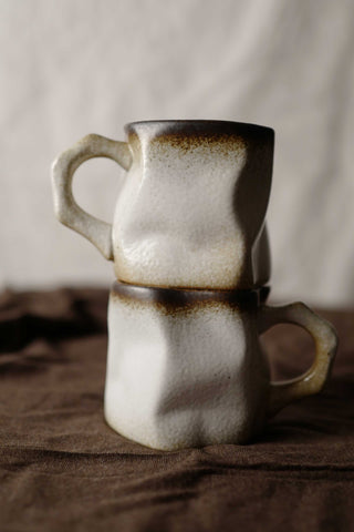 White with Brown Glaze Ceramic Vintage Handmade Mug, 280ml, wabi-sabi stytle, 1pc