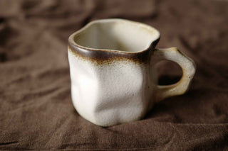 White with Brown Glaze Ceramic Vintage Handmade Mug, 280ml, wabi-sabi stytle, 1pc