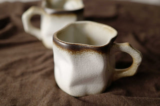 White with Brown Glaze Ceramic Vintage Handmade Mug, 280ml, wabi-sabi stytle, 1pc