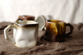 White with Brown Glaze Ceramic Vintage Handmade Mug, 280ml, wabi-sabi stytle, 1pc