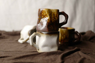 White with Brown Glaze Ceramic Vintage Handmade Mug, 280ml, wabi-sabi stytle, 1pc