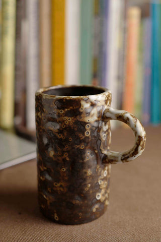 Handmade Raku Yaki Mug: Wabi-Sabi Rustic Coffee Cup
