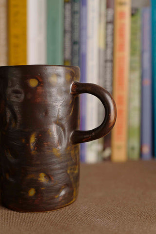 Handmade Raku Yaki Mug: Wabi-Sabi Japandi Coffee Cup