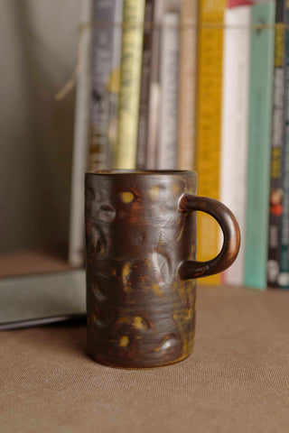 Handmade Raku Yaki Mug: Wabi-Sabi Japandi Coffee Cup