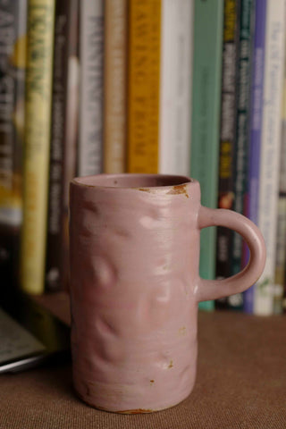 Handmade Raku Yaki Mug: Pink Stoneware, Japandi Coffee Cup