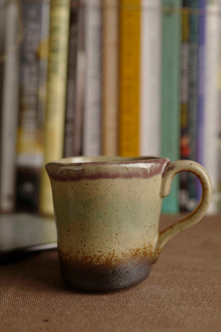 Handmade Ceramic Mug with Gradient Glaze – Stoneware Coffee and Tea Cup in Brown, Green and Plum – Japandi Wabi-Sabi Pottery Gift, 200ml