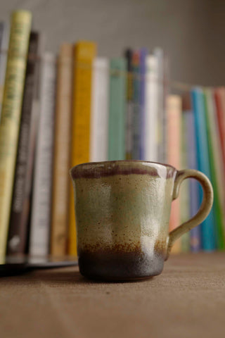 Handmade Ceramic Mug with Gradient Glaze – Stoneware Coffee and Tea Cup in Brown, Green and Plum – Japandi Wabi-Sabi Pottery Gift, 200ml
