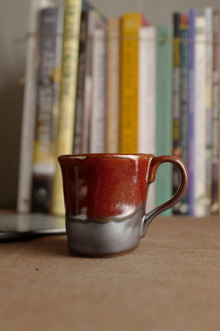 Handmade Ceramic Mug with Burgundy and Silver Glaze – Stoneware Coffee Cup Raku Ware – Wabi-Sabi Japandi Pottery Gift for Mug Lovers 200ml