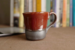 Handmade Ceramic Mug with Burgundy and Silver Glaze – Stoneware Coffee Cup Raku Ware – Wabi-Sabi Japandi Pottery Gift for Mug Lovers 200ml