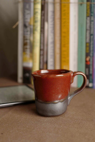 Handmade Ceramic Mug with Burgundy and Silver Glaze – Stoneware Coffee Cup Raku Ware – Wabi-Sabi Japandi Pottery Gift for Mug Lovers 200ml