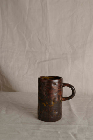 Handmade Raku Yaki Mug: Wabi-Sabi Japandi Coffee Cup