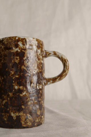 Handmade Raku Yaki Mug: Wabi-Sabi Rustic Coffee Cup