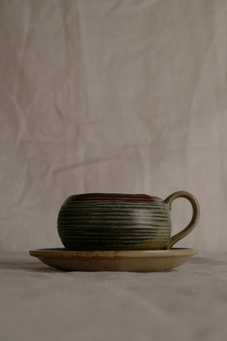 Handmade Raku Yaki Mug with Saucer: Japandi Espresso Cup