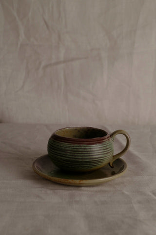 Handmade Raku Yaki Mug with Saucer: Japandi Espresso Cup