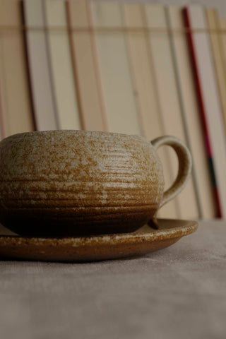 Handmade Raku Yaki Mug with Saucer: Japandi Espresso Cup