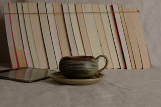 Handmade Raku Yaki Mug with Saucer: Japandi Espresso Cup