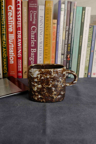 Handmade Raku Yaki Mug: Wabi-Sabi Rustic Coffee Cup