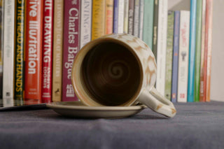 Handmade Raku Yaki Mug with Saucer: Japandi Coffee Tea Cup