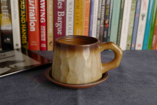 Handmade Raku Yaki Mug with Saucer: Japandi Coffee Cup