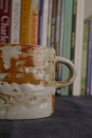 Handmade Raku Yaki Ware Mug: Wabi-Sabi Japandi Coffee Cup