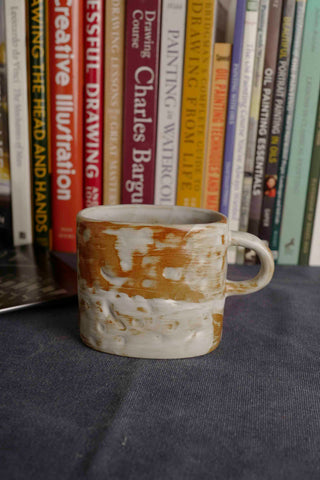 Handmade Raku Yaki Ware Mug: Wabi-Sabi Japandi Coffee Cup