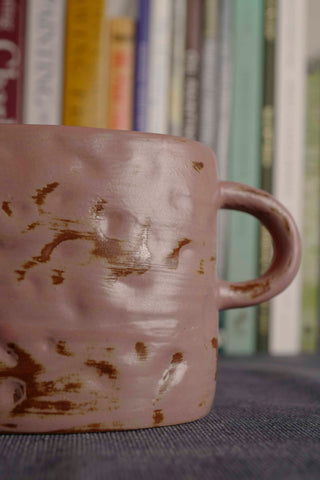 Handmade Raku Yaki Mug: Wabi-Sabi Rustic Stoneware Cup