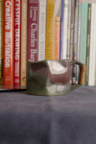 Handmade Raku Yaki Mug: Large Rustic Stoneware Coffee Cup