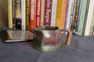Handmade Raku Yaki Mug: Large Rustic Stoneware Coffee Cup