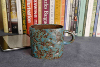 Handmade Raku Yaki Mug: Wabi-Sabi Rustic Coffee Cup
