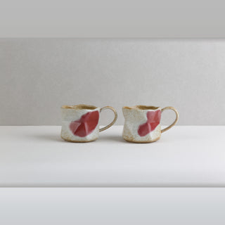 AERIS 02 Handmade Ceramic Cup — Speckled Cream & Rose-Red, 190 ml