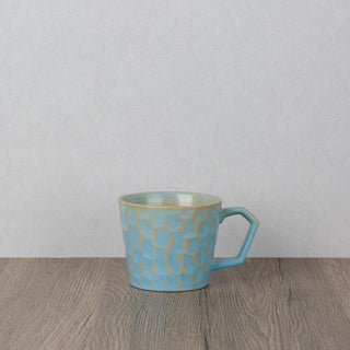 CAELUM 04 Handmade Ceramic Mug — Sky Blue & Ochre, 350 ml