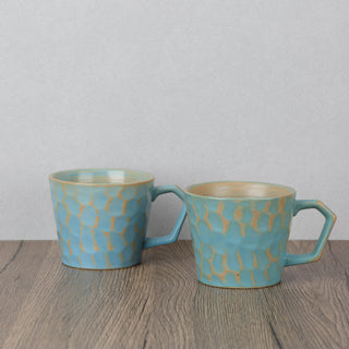 CAELUM 04 Handmade Ceramic Mug — Sky Blue & Ochre, 350 ml
