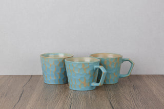CAELUM 04 Handmade Ceramic Mug — Sky Blue & Ochre, 350 ml