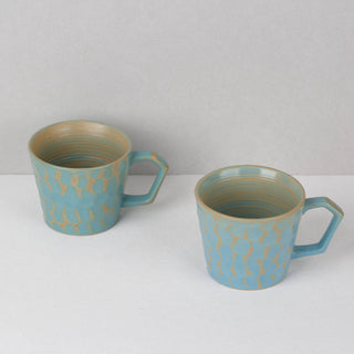 CAELUM 04 Handmade Ceramic Mug — Sky Blue & Ochre, 350 ml