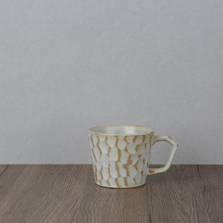CAELUM 05 Handmade Ceramic Mug — Carved Ivory & Beige, 350 ml