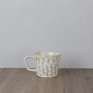 CAELUM 05 Handmade Ceramic Mug — Carved Ivory & Beige, 350 ml