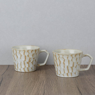 CAELUM 05 Handmade Ceramic Mug — Carved Ivory & Beige, 350 ml