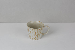 CAELUM 05 Handmade Ceramic Mug — Carved Ivory & Beige, 350 ml