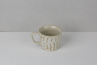CAELUM 05 Handmade Ceramic Mug — Carved Ivory & Beige, 350 ml