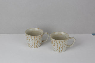 CAELUM 05 Handmade Ceramic Mug — Carved Ivory & Beige, 350 ml