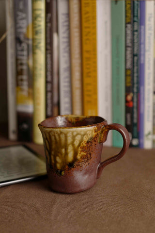 Wabi-Sabi Handmade Vintage Mug, Raku Yaki Ware, Rustic Textured Crafted Cup, Japandi Coffee Espresso Tea Mug, Stylish Artsian small mug